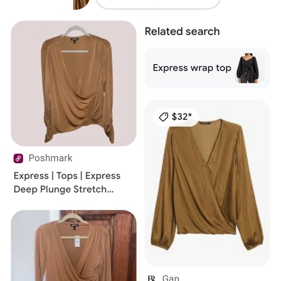 Express Blouse Crossover Deep Plunge Long Sleeve Brown Medium NWT - Picture 3 of 8